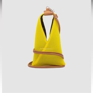 MM6 MAISON MARGIELA Japanese  Yellow Mesh Sling Bag with Tan Accents